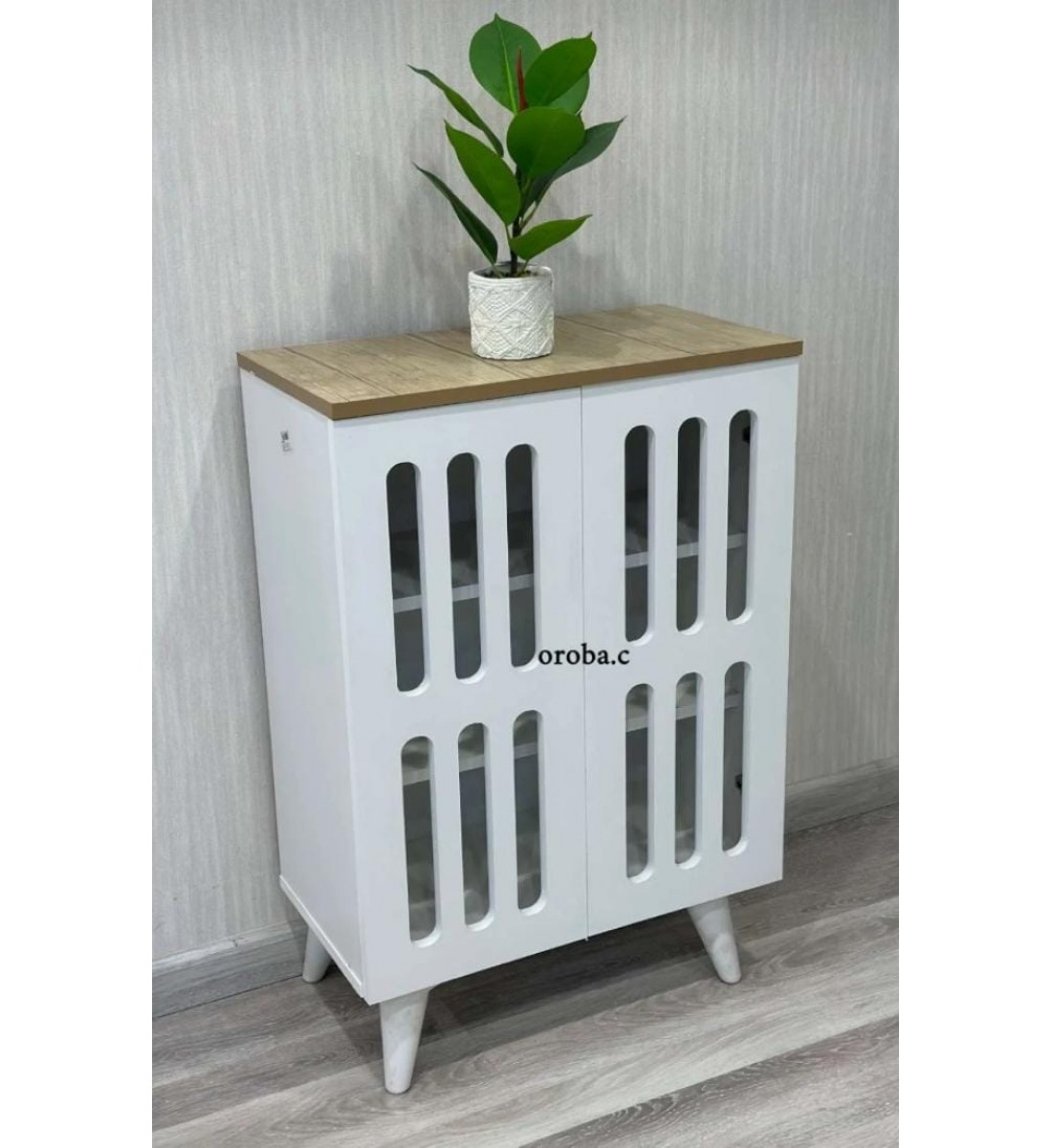 Natural wooden wardrobe, white color, beige surface,2door, 60*33*90 cm