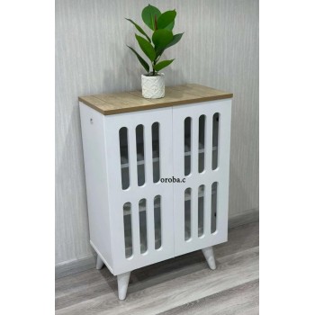 جزامة خشب طبيعي لون ابيض بسطح بيج2 باب 60*33*90 سم