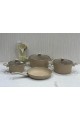 Turkish granite cookware set with cream-colored glass lid, 14 pieces