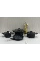 Turkish granite cookware set with gray glass lid, 14 pieces