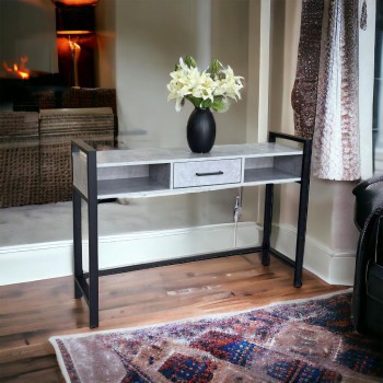 مدخل خشب قاعده حديد مع رمادي بشكل جميل وانيق 83×31×120سم 