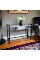 Beautiful and elegant wooden entrance with iron base and gray base, 83 x 31 x 120 cm
