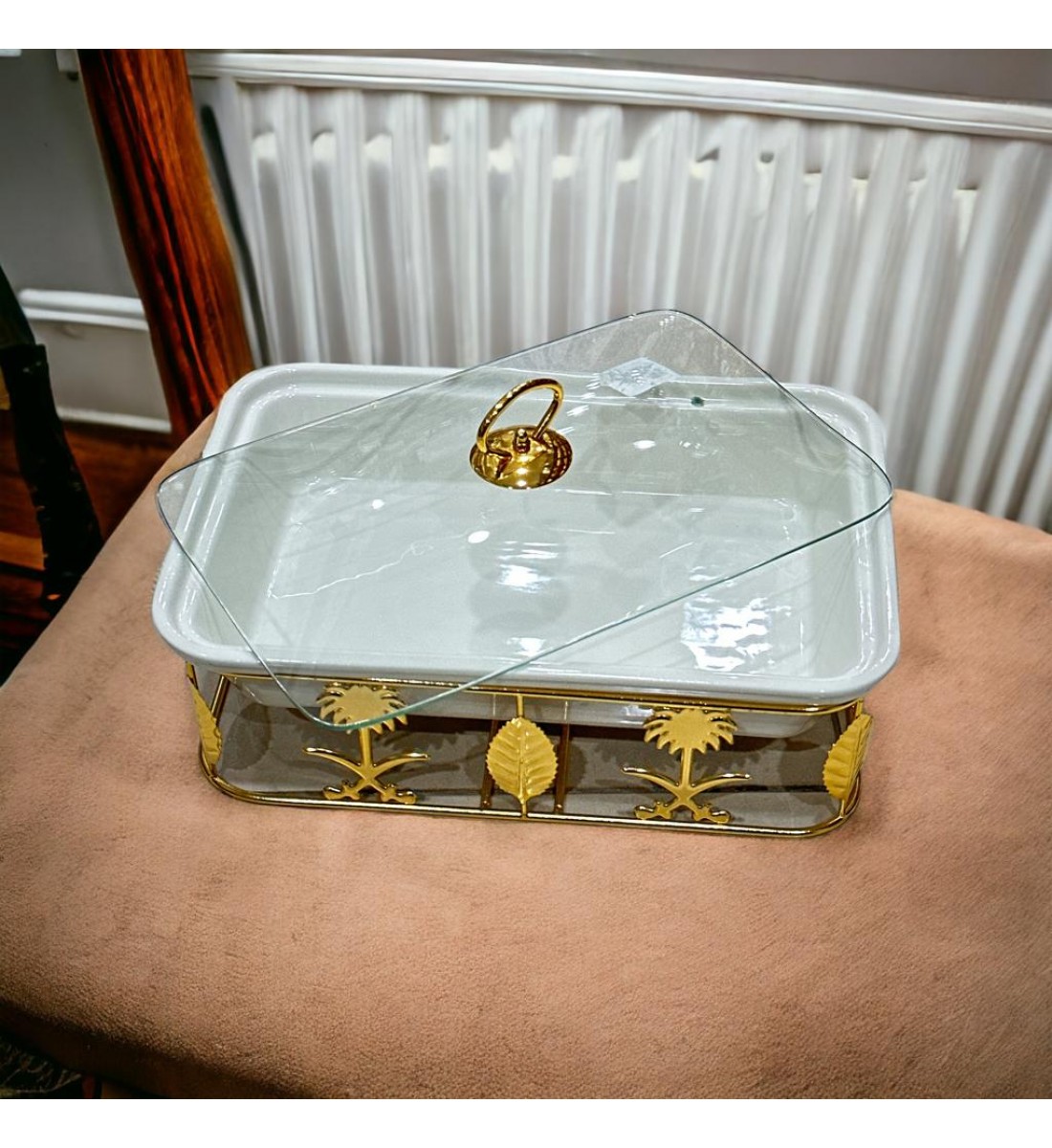  سخان بوفية صحن تقديم سيراميك لتسخين الطعام مزود بغطاء بتصميم فريد ممي10×22×43سم 