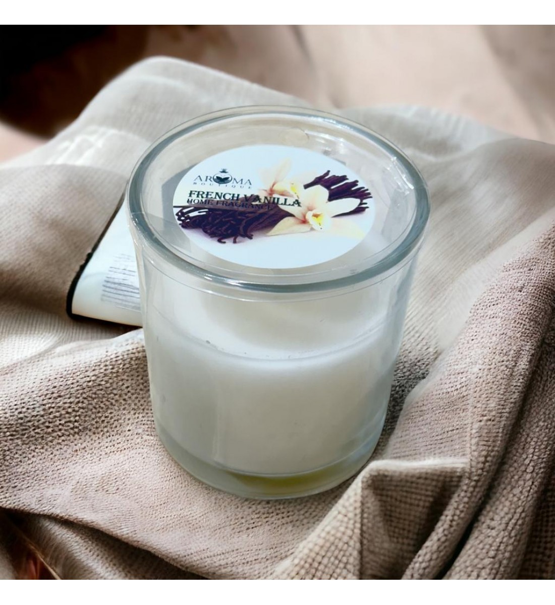 شمع بكاسه معطر منزلي فانيلا ابيض  8×7.5×7.5سم