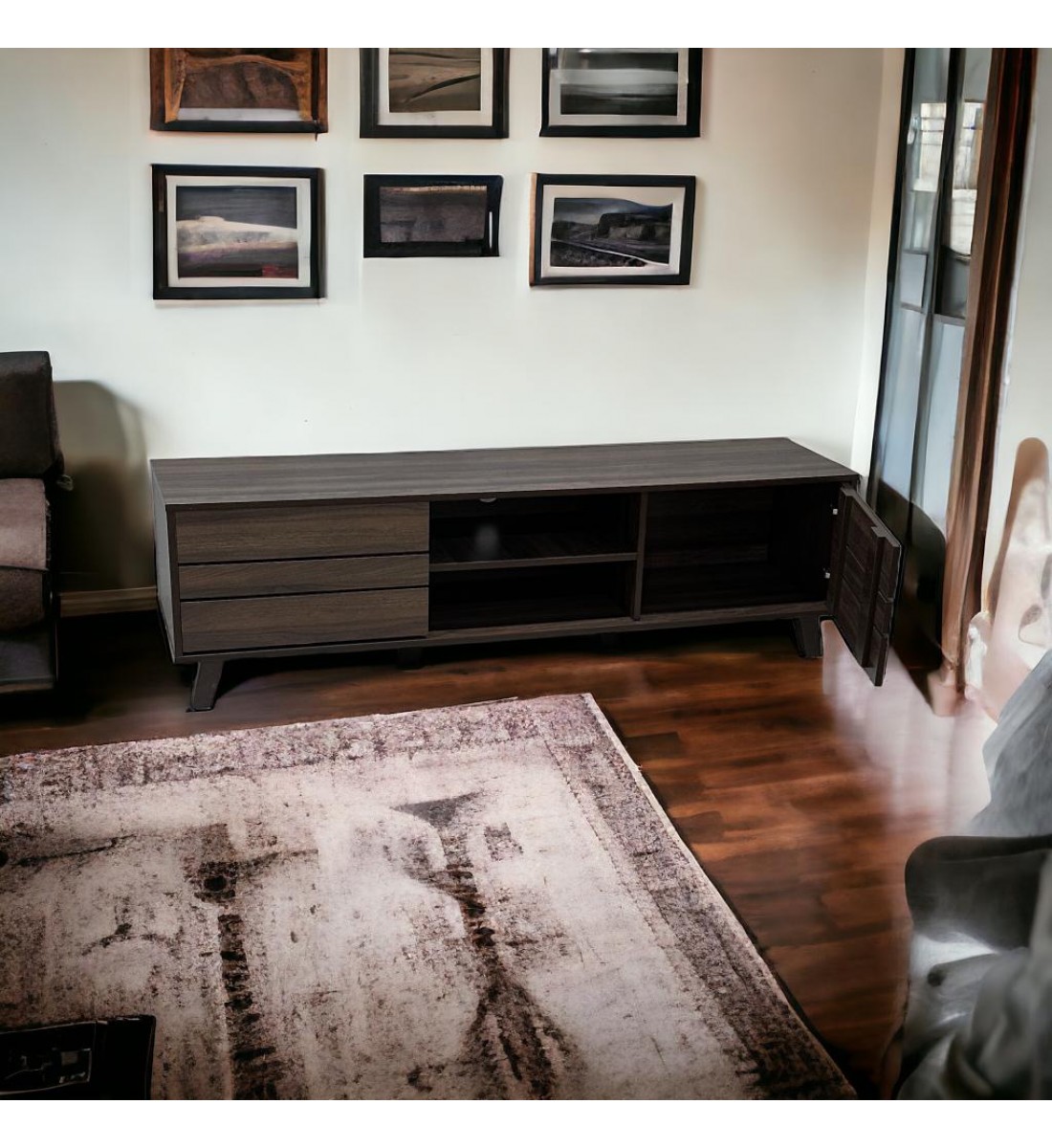  طاولة شاشة بلازما خشب ديكور تصميم انيق وعصري بني محروق 160×40×47سم