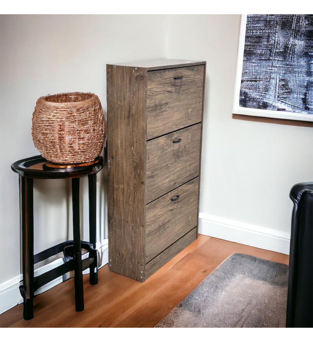 خزانة لتنظيم الاحذية خشبية بثلاث طبقات مع 3ادراج   من ليفينج، مقاس 63 × 24 × 115 سم