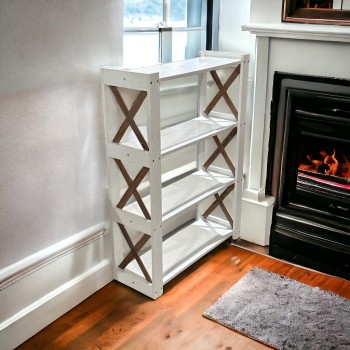 جزامه احذيه خشبيه مكونة من 4 رفوف توفر لك مساحة لتنظيم الأحذية ومتعددة الاستخدام والتخزين مناسبة لمدخل المنزل وغرفة المعيشة - ابيض