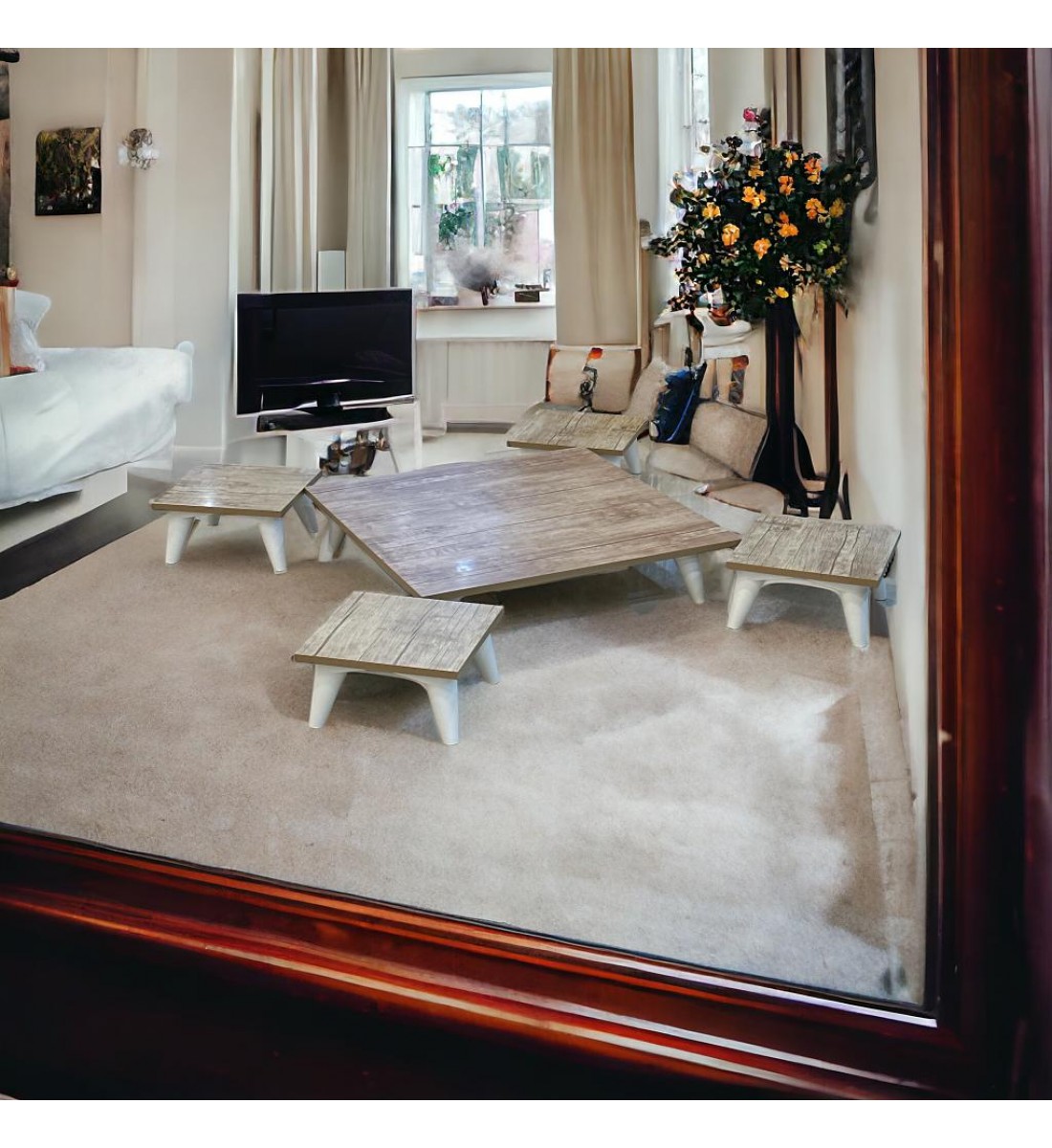 طقم طاولات خدمة 5 قطع خشب و ارجل خشب ابيض طقم طاولات خدمة 5 قطع خشب و ارجل خشب ابيض