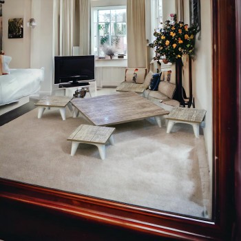 طقم طاولات خدمة 5 قطع خشب و ارجل خشب ابيض