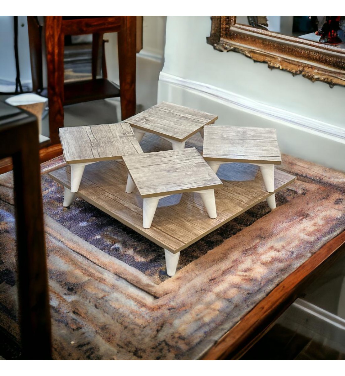 طقم طاولات خدمة 5 قطع خشب و ارجل خشب ابيض طقم طاولات خدمة 5 قطع خشب و ارجل خشب ابيض