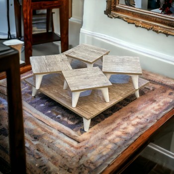 طقم طاولات خدمة 5 قطع خشب و ارجل خشب ابيض