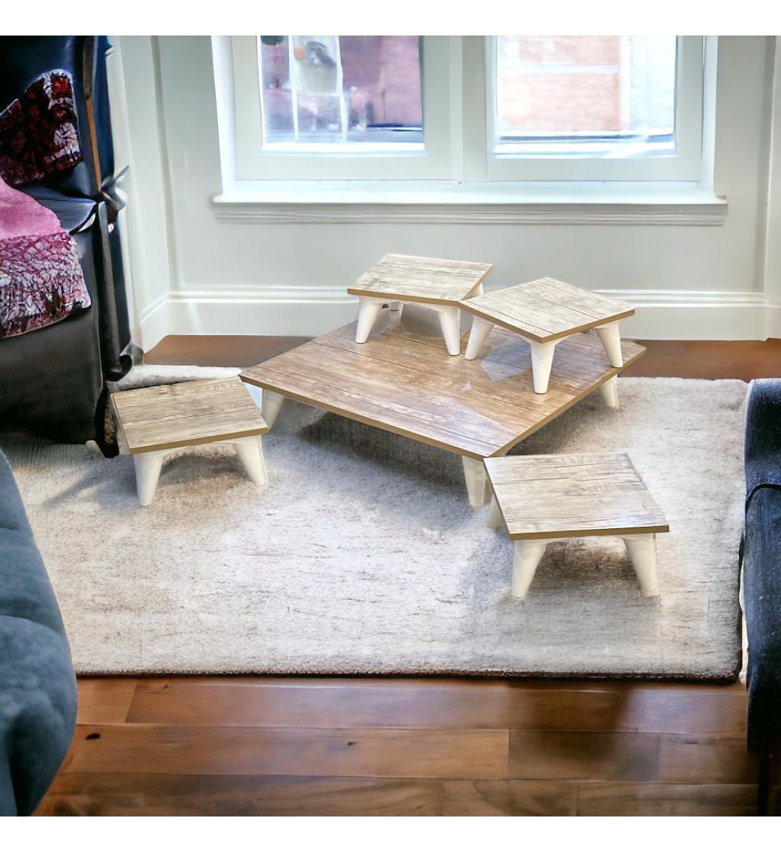 طقم طاولات خدمة 5 قطع خشب و ارجل خشب ابيض طقم طاولات خدمة 5 قطع خشب و ارجل خشب ابيض