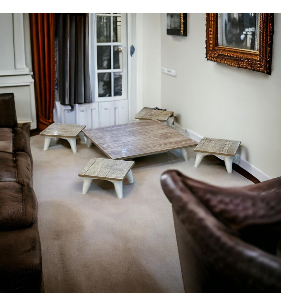 طقم طاولات خدمة 5 قطع خشب و ارجل خشب ابيض طقم طاولات خدمة 5 قطع خشب و ارجل خشب ابيض