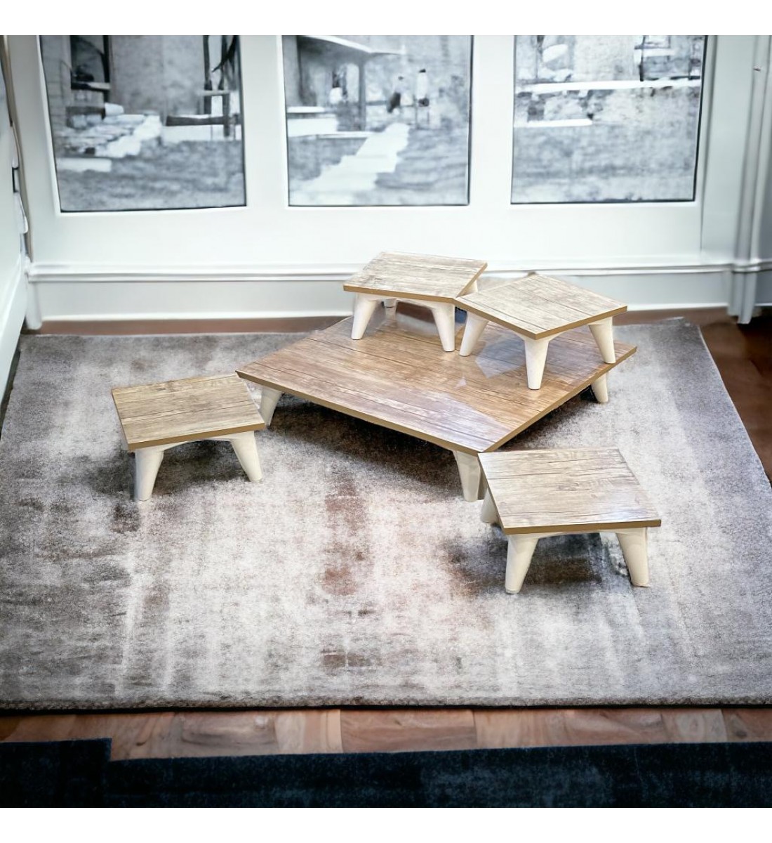 طقم طاولات خدمة 5 قطع خشب و ارجل خشب ابيض طقم طاولات خدمة 5 قطع خشب و ارجل خشب ابيض