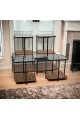 A set of glass tables with a wooden base, 5 pieces