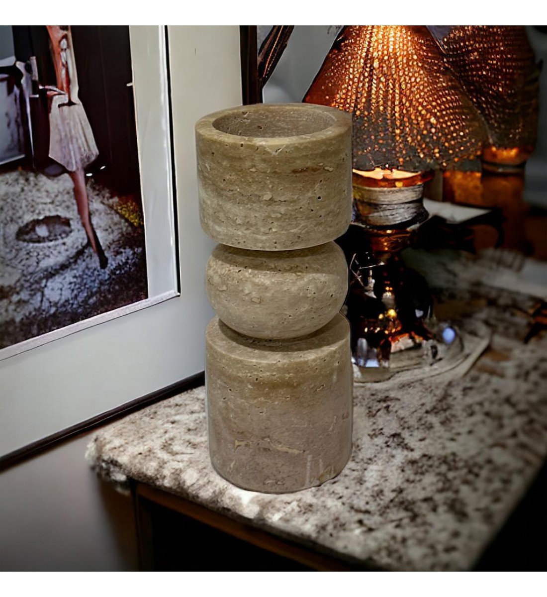 شمعدان رخام ترافنتينوا .20×8×8سم