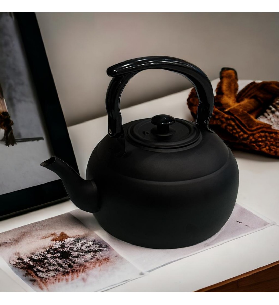 1.5 liter wide black teapot