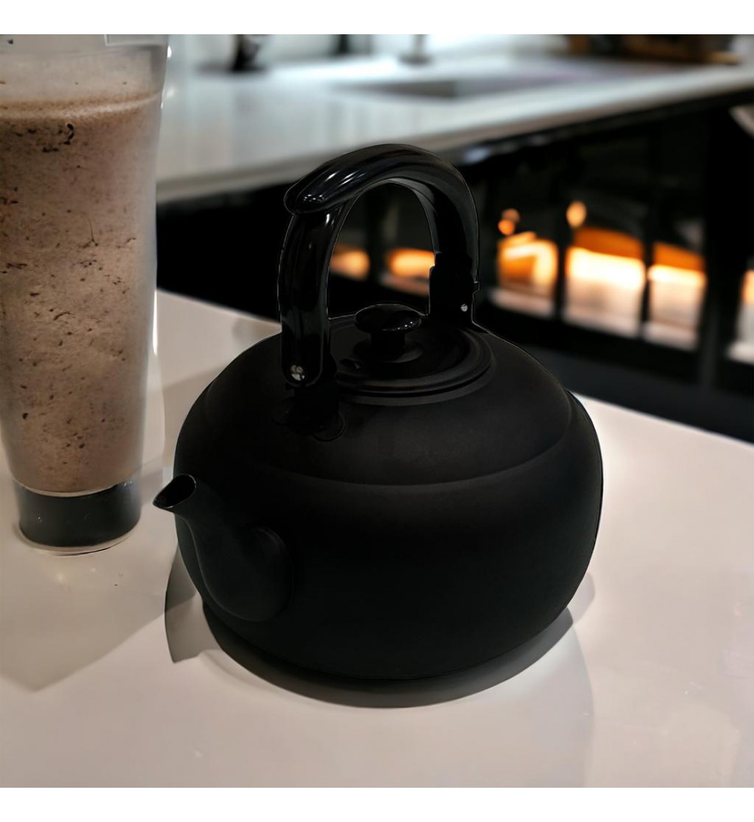 1.5 liter wide black teapot