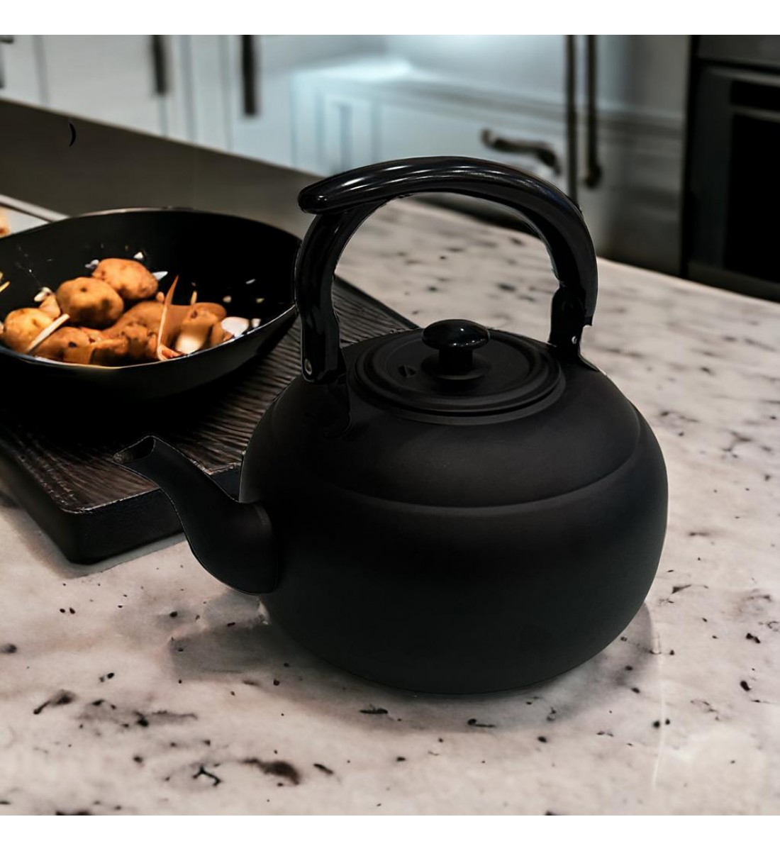 1.5 liter wide black teapot