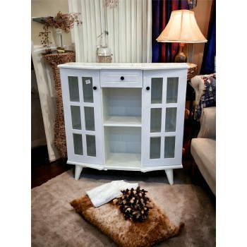 ركن كافي منزلي بلس خشبي لون ابيض  مقاس 100*37*98سم