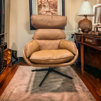 كرسي صالة دوار مريح تصمصم ملكي جلد لون برتقالي