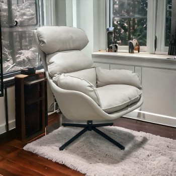 كرسي صالة دوار مريح تصمصم ملكي جلد لون بيج