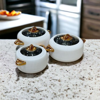 طقم كسروله حافظة طعام  3ق ابيض ذهبي 1 لتر/ 2 لتر / 3.5 لتر