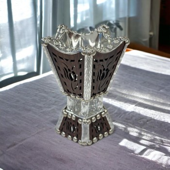 مبخره  استيل منقوشة بالخشب صغير 16×9×9سم 