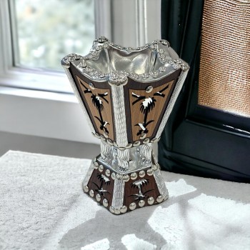 مبخره  استيل منقوشة بالخشب صغير 16×9×9سم 