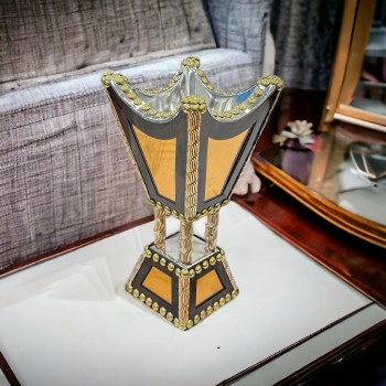 مبخره  استيل منقوشة بالخشب مرايا كبير 25×12×12سم 