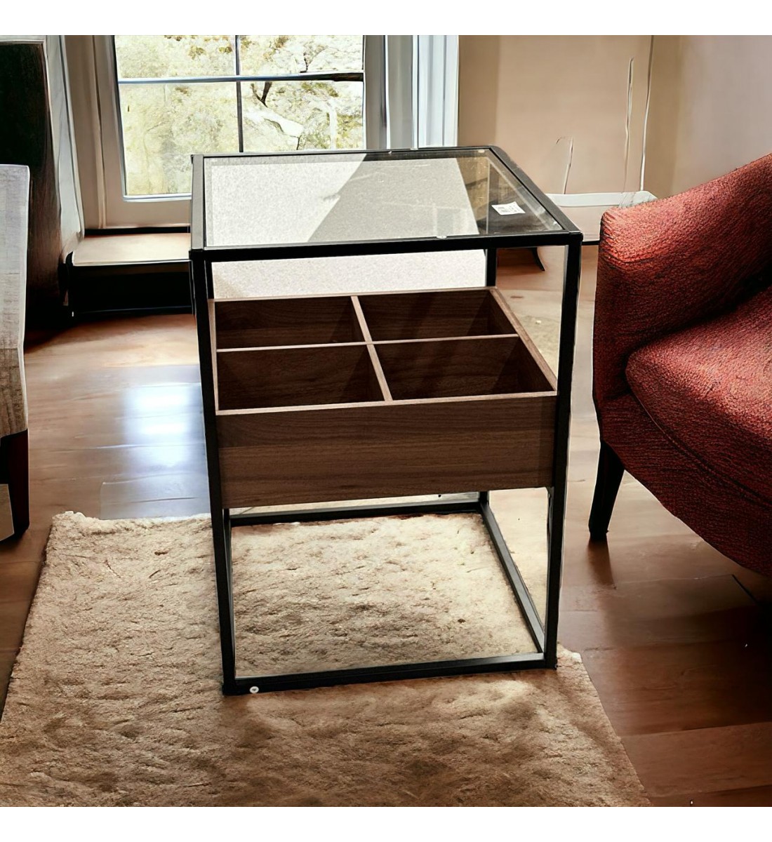 طاولة تقديم خشب دورين سطح زجاج 45×60×50 سم