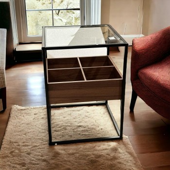 طاولة تقديم خشب دورين سطح زجاج 45×60×50 سم