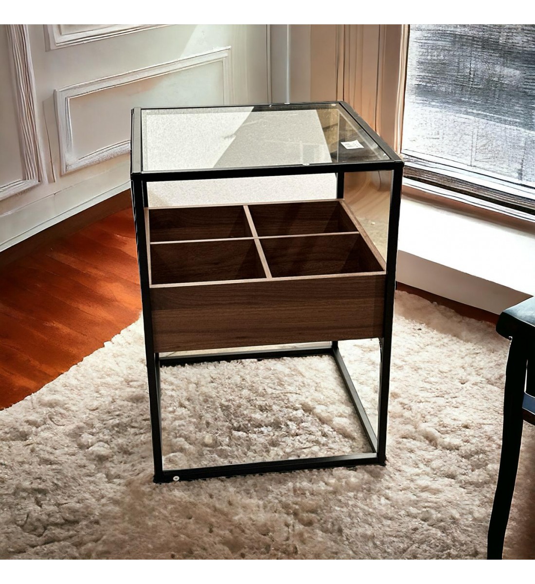 طاولة تقديم خشب دورين سطح زجاج 45×60×50 سم