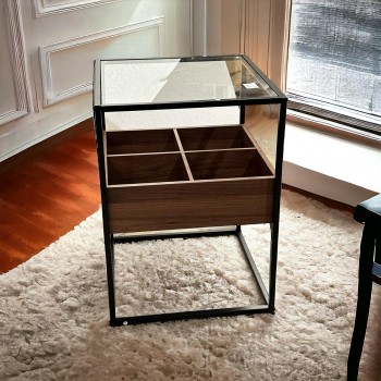 طاولة تقديم خشب دورين سطح زجاج 45×60×50 سم