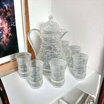 جاك زجاج اكريليك بحزام مع 6 كاسات 3 لتر تقريبا