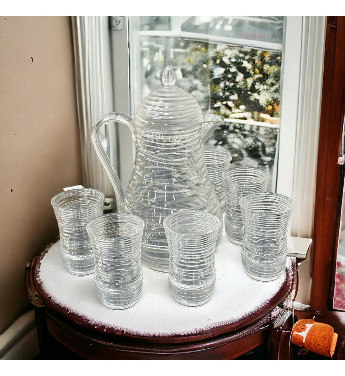 جاك زجاج اكريليك بحزام مع 6 كاسات 3 لتر تقريبا