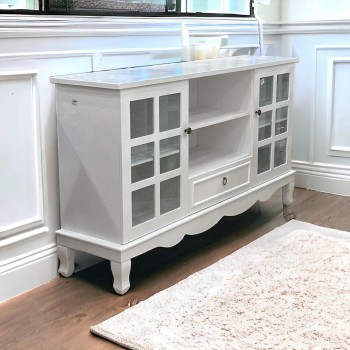 ركن كافي او بوفية خشب جلاس ابيض  160×38× 90سم 