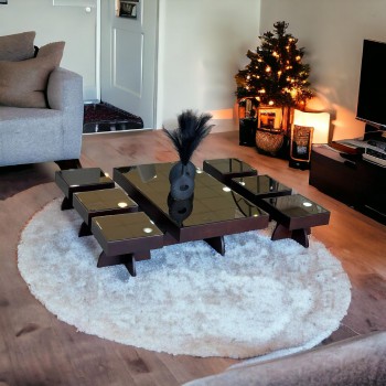 طقم طاولة مع الخدمه بني 7قطع 