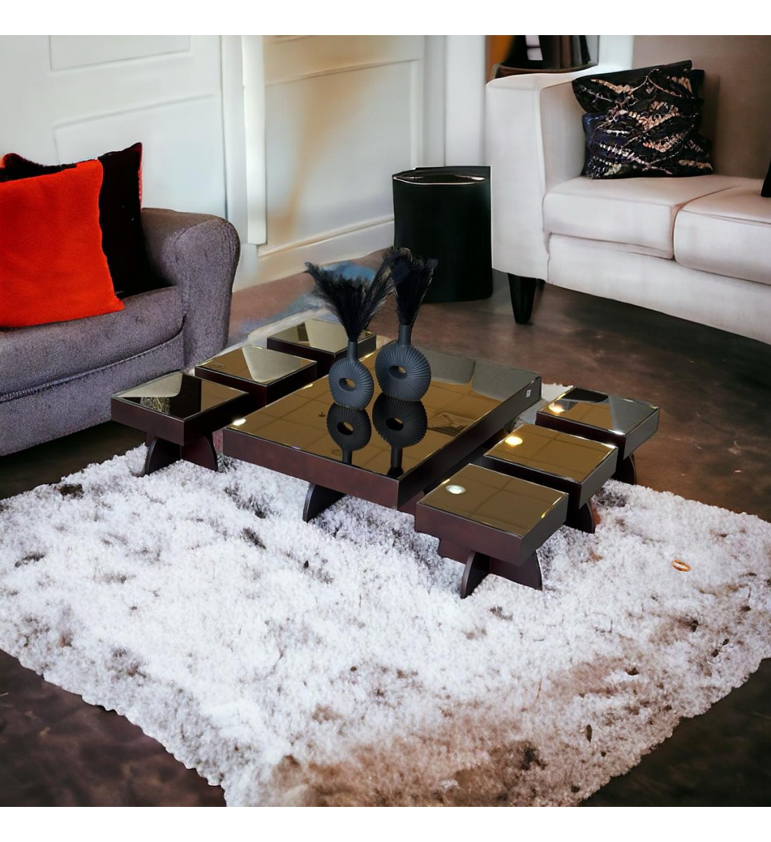 طقم طاولة مع الخدمه بني 7قطع 