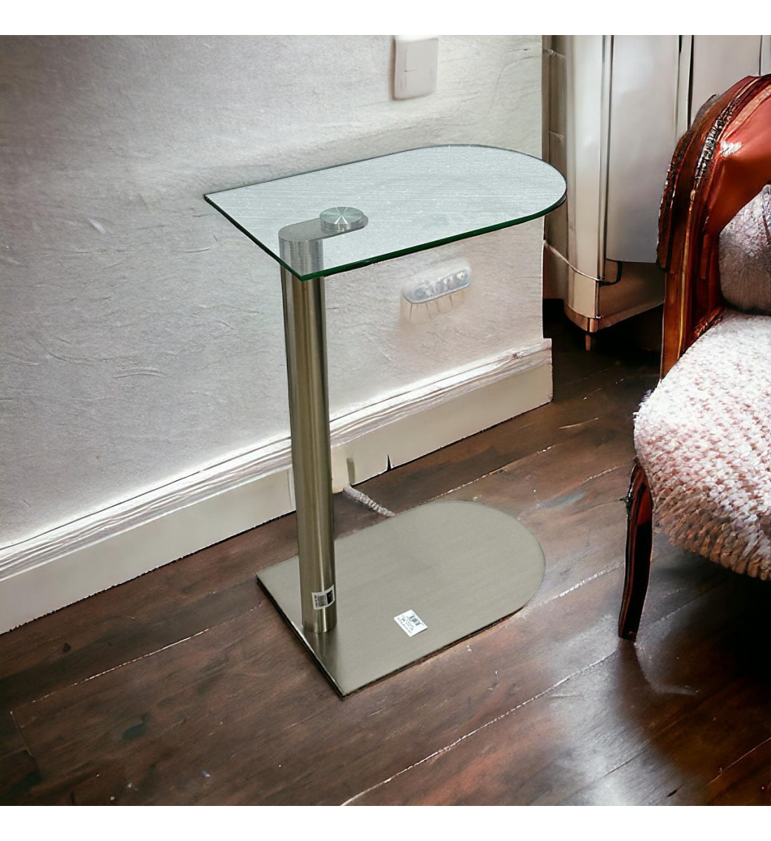 طاولة جانبية بسطح زجاج قاعده حديد فضي 56×23.50×37سم