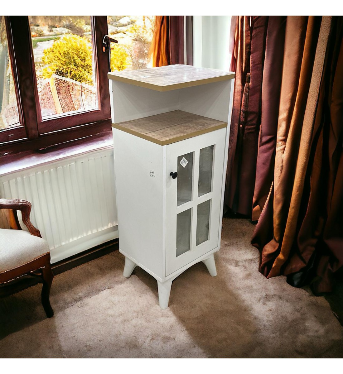 ركن كوفي ابيض سطح خشبي  37×30×95 سم 