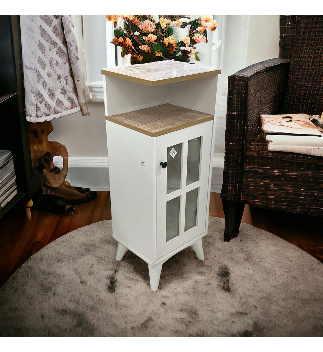 ركن كوفي ابيض سطح خشبي  37×30×95 سم 