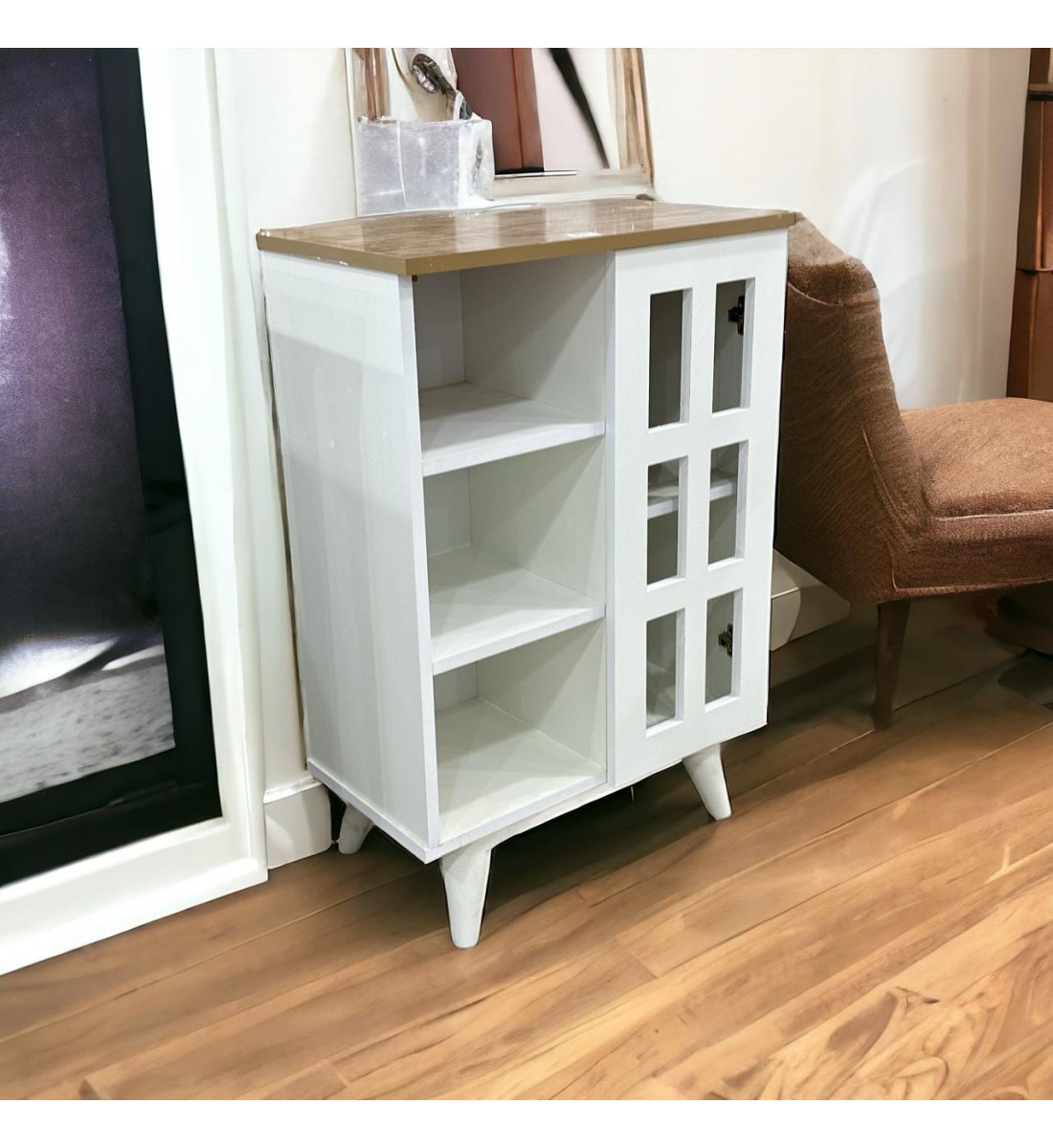 جزامة1باب +جمب بدون باب ابيض سطح خشبي 59×89×33سم 