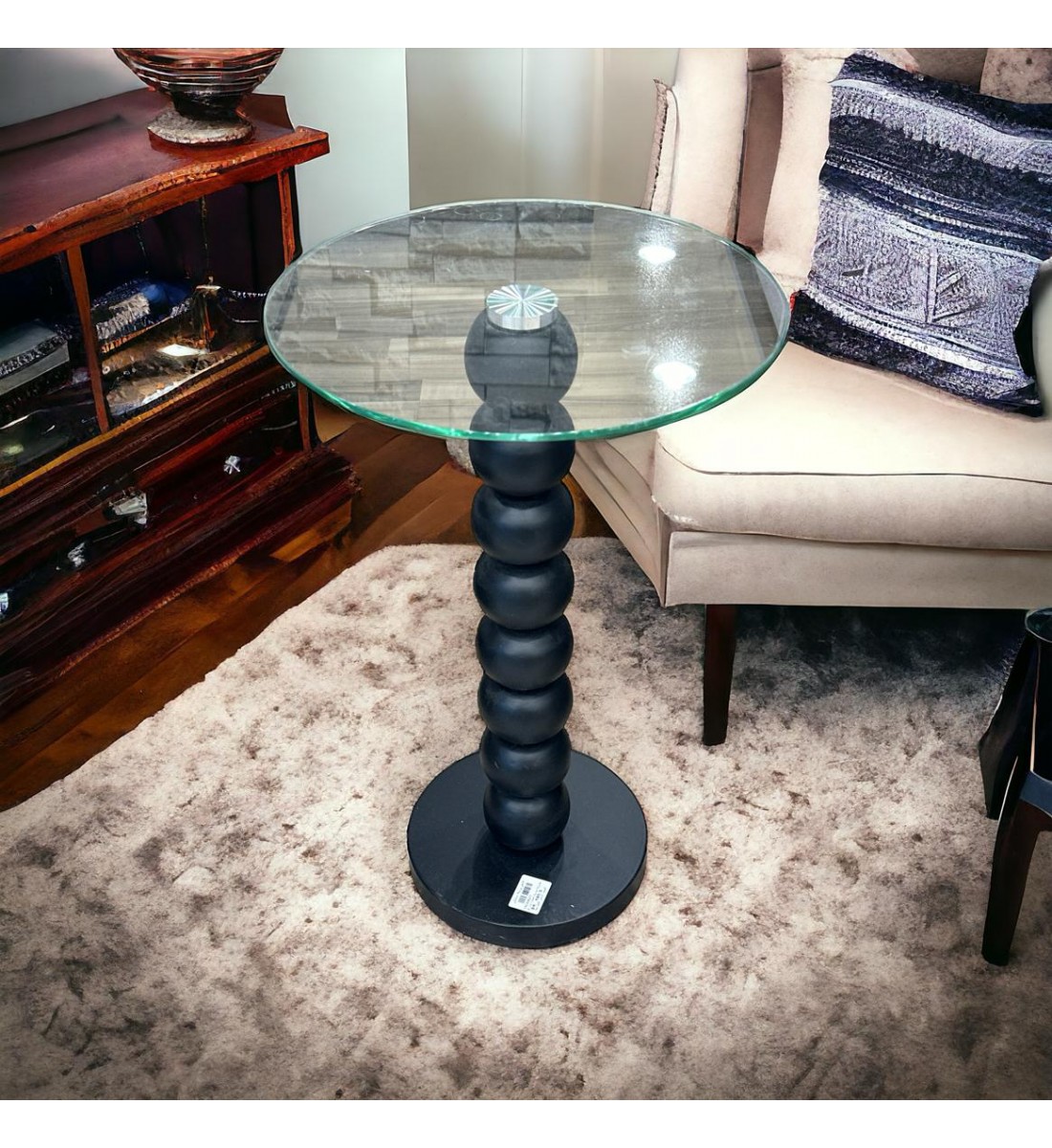 طاولة جانبية بسطح زجاج عمود مدرج اسود  35×35×75سم 
