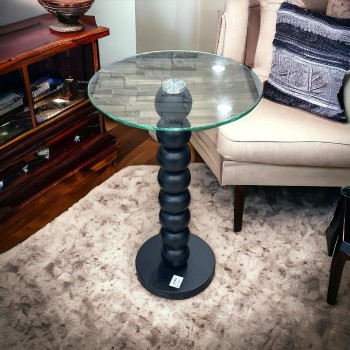 طاولة جانبية بسطح زجاج عمود مدرج اسود  35×35×75سم 