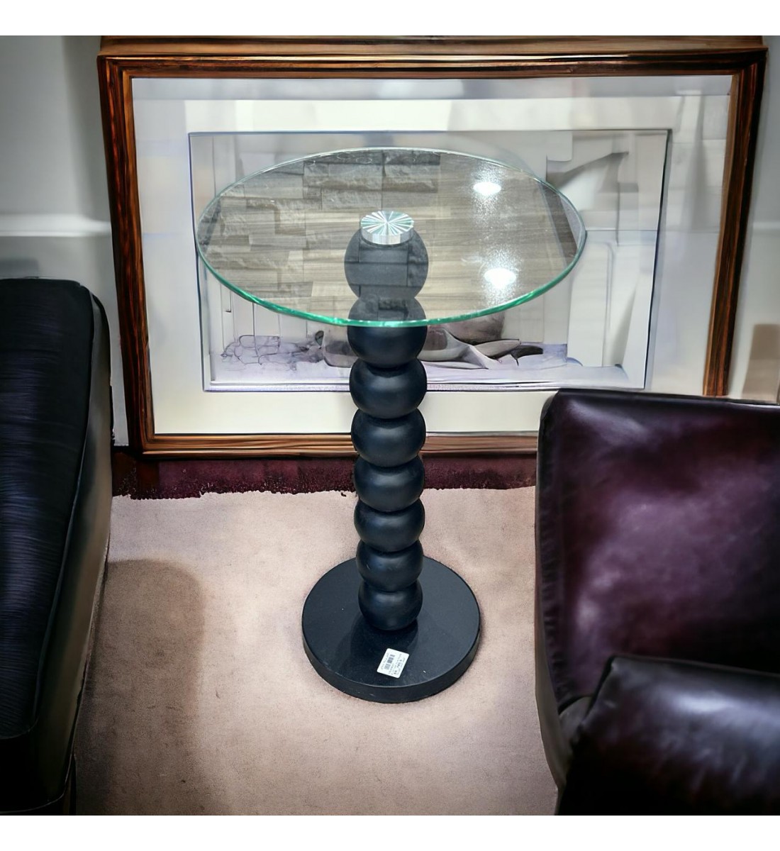 طاولة جانبية بسطح زجاج عمود مدرج اسود  35×35×75سم 