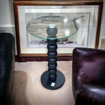 طاولة جانبية بسطح زجاج عمود مدرج اسود  35×35×75سم 