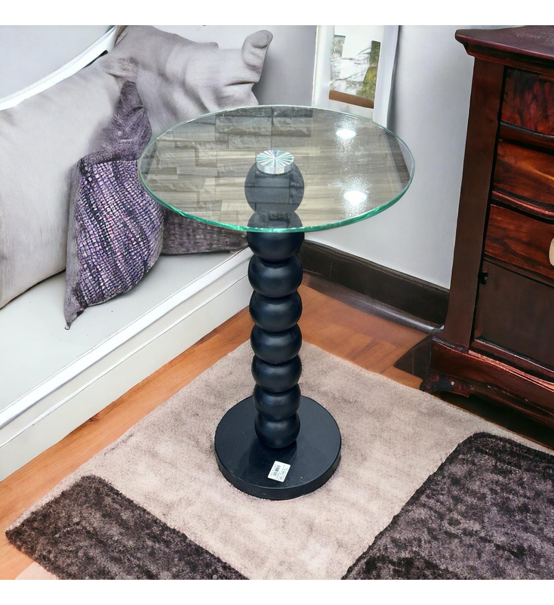 طاولة جانبية بسطح زجاج عمود مدرج اسود  35×35×75سم 