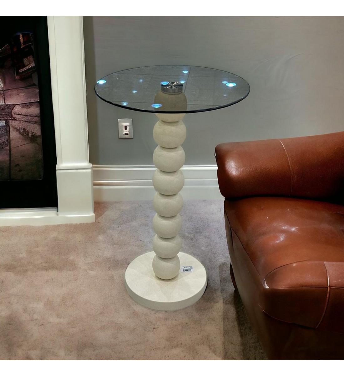 طاولة جانبية بسطح زجاج عمود مدرج ابيض 35×35×75سم 
