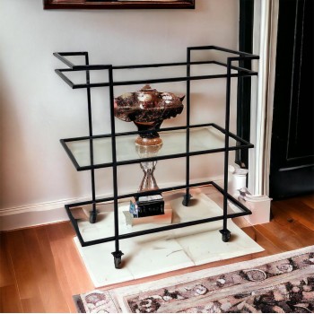 عربية تقديم زجاج باطراف حديد اسود3 دور بكفرات سهلة الحركة 80×43×85 سم 